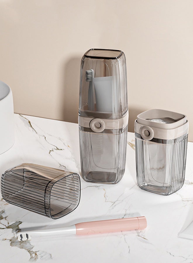 هومستر غسول الفم المتحرك المحمول ومجموعة صناديق الصابون -صندوق الصابون، صندوق فرشاة الأسنان -وعاء صابون مقاوم للتسرب مع حامل فرشاة الأسنان، منظم مرحاض صغير الحجم لدش الحمام، صالة للألعاب الرياضية، المدرسة، التخييم، العطلات، مجموعة دش الحمام للاستخدام الخارجي (رمادي 6.9*6.9*20 سم/7*4*11 سم) - Image 3